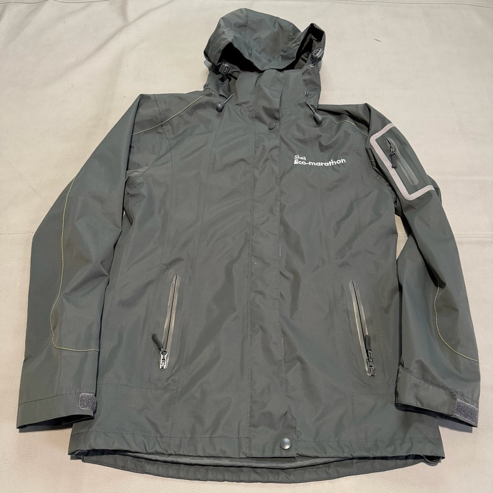 Shell Eco-marathon Men Hood‎ Rain Employee Worker Windbreaker Jacket Gray-M-6375